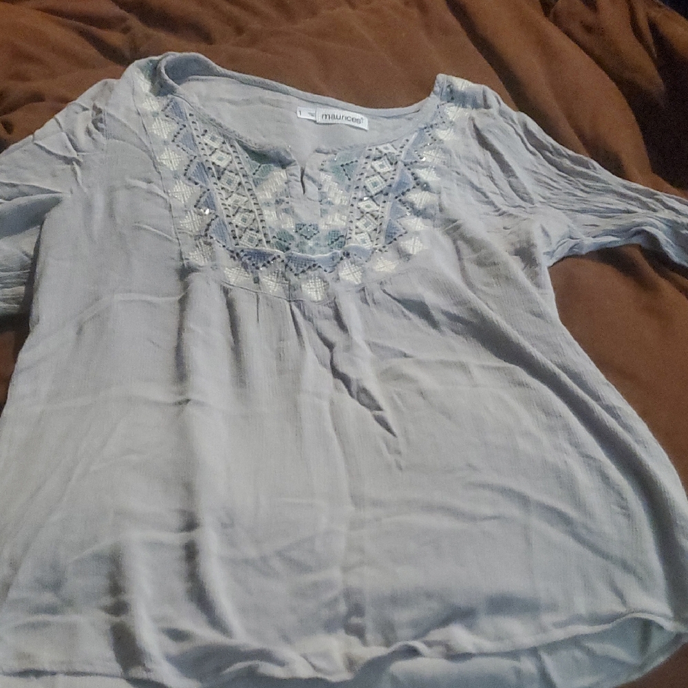 Maurices Light Blue Embroidered Blouse